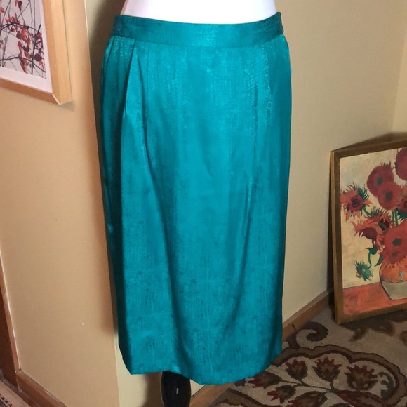 Vtg Y2K ADRIANNA PAPELL Size 12 Safe Silk Emerald 100% Silk Skirted Suit Asian - Picture 8 of 16